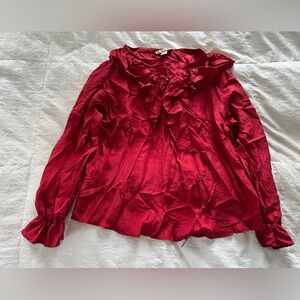 Never worn: Vintage 90s Ruffled 100% silk Red Blouse for Women size medium